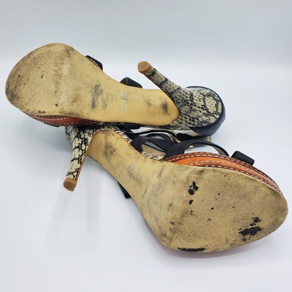 Colin Stuart Leather Cross Strap Faux Snakeskin Stacked Platform Heel Sandal - Picture 7 of 10